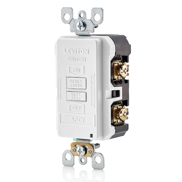 Leviton AFCI Receptacle, Circuit Breaker, 125V AC, 20A, 2 Poles - AFRBF-W