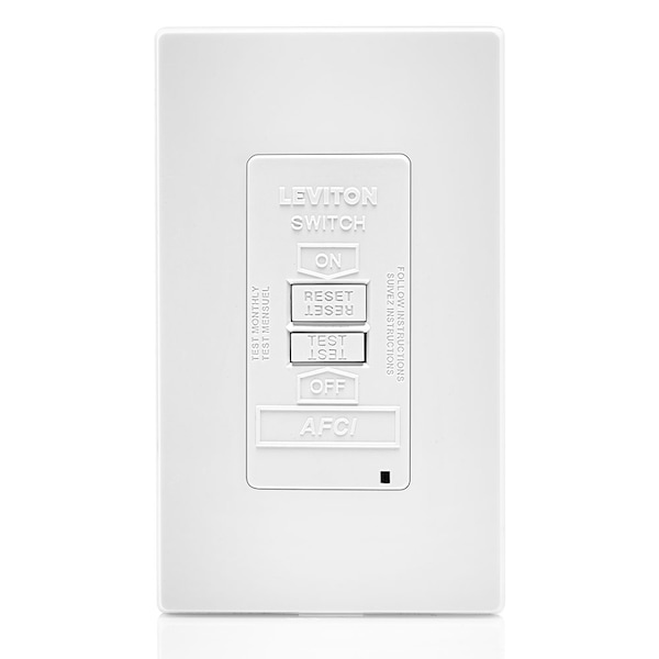 Leviton AFCI Receptacle, Circuit Breaker, 125V AC, 20A, 2 Poles - AFRBF-W