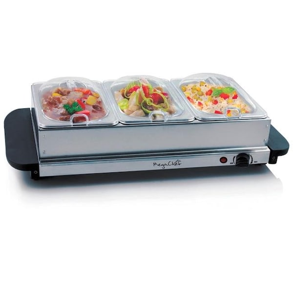 Megachef MegaChef MC-9003B Buffet Server & Food Warmer with 3 Removable Sectional Trays; Heated Warming Tray & Removable Tray Frame - MC-9003B
