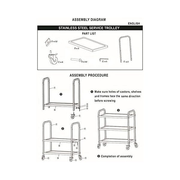 Amgood Stainless Steel Dining Cart, 3 Shelf Heavy Duty Utility Cart on Wheels, 38in L x 20in W - AMG RP3-1 CART
