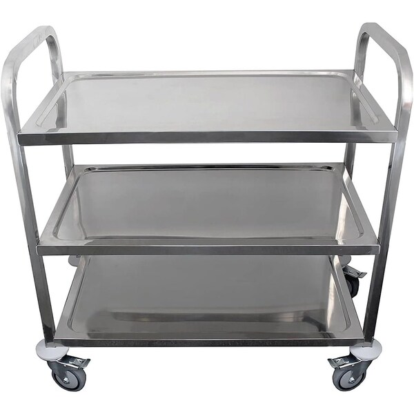 Amgood Stainless Steel Dining Cart, 3 Shelf Heavy Duty Utility Cart on Wheels, 38in L x 20in W - AMG RP3-1 CART