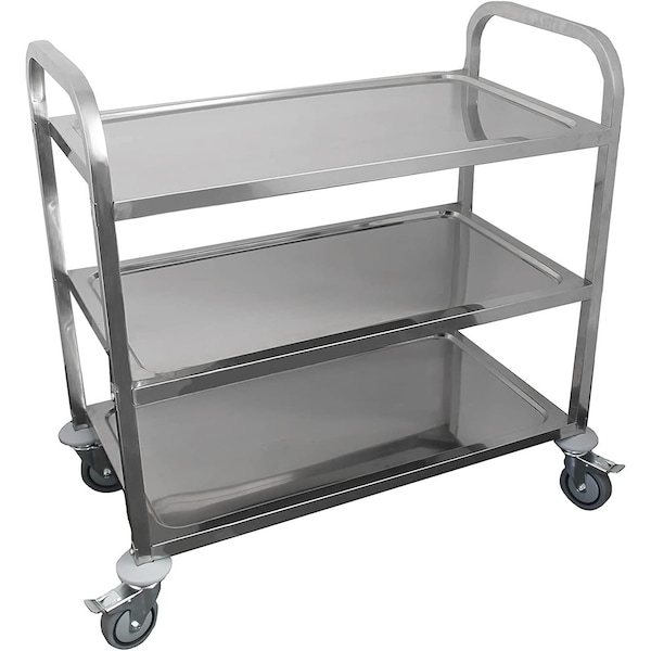 Amgood Stainless Steel Dining Cart, 3 Shelf Heavy Duty Utility Cart on Wheels, 30in L x 16in W - AMG RP3-3 CART