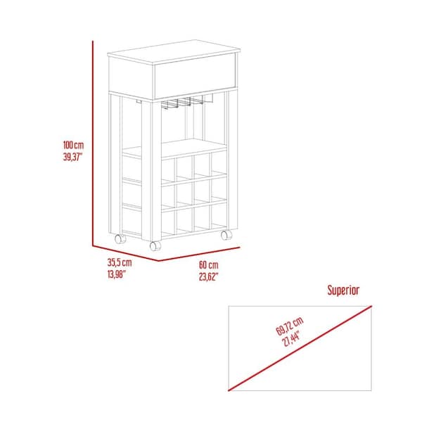 Tuhome Memphis Bar Cart, Twelve Built-in Wine Rack, Four Legs, One Open Shelf, Light Gray - BLZ6720