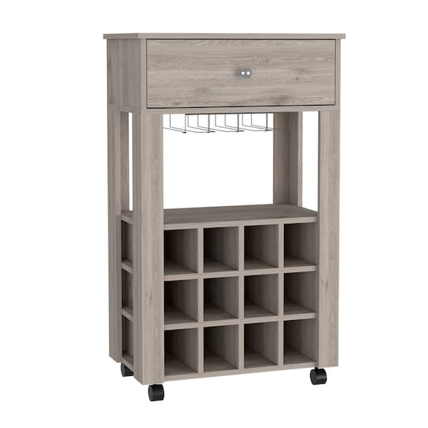 Tuhome Memphis Bar Cart, Twelve Built-in Wine Rack, Four Legs, One Open Shelf, Light Gray - BLZ6720