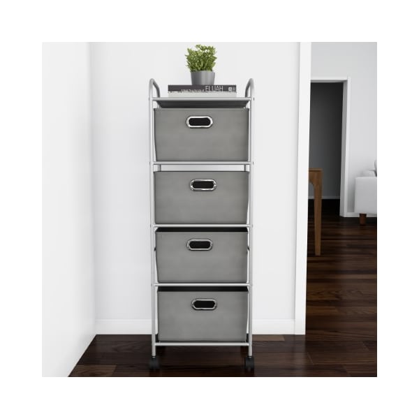 Hastings Home 4 Drawer Rolling Storage Cart on Wheels, Portable Metal Organizer with Fabric Bins for Home, Office - 569516AHZ