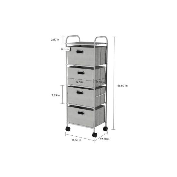 Hastings Home 4 Drawer Rolling Storage Cart on Wheels, Portable Metal Organizer with Fabric Bins for Home, Office - 569516AHZ