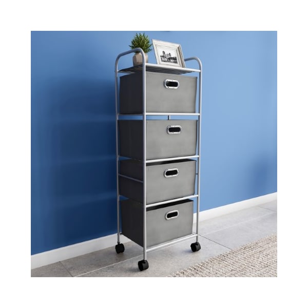 Hastings Home 4 Drawer Rolling Storage Cart on Wheels, Portable Metal Organizer with Fabric Bins for Home, Office - 569516AHZ