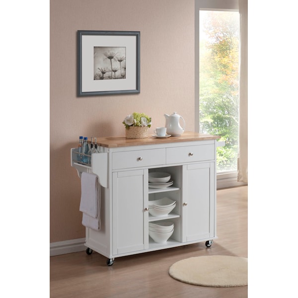 Baxton Studio Meryland White Modern Kitchen Island Cart - 66-5408