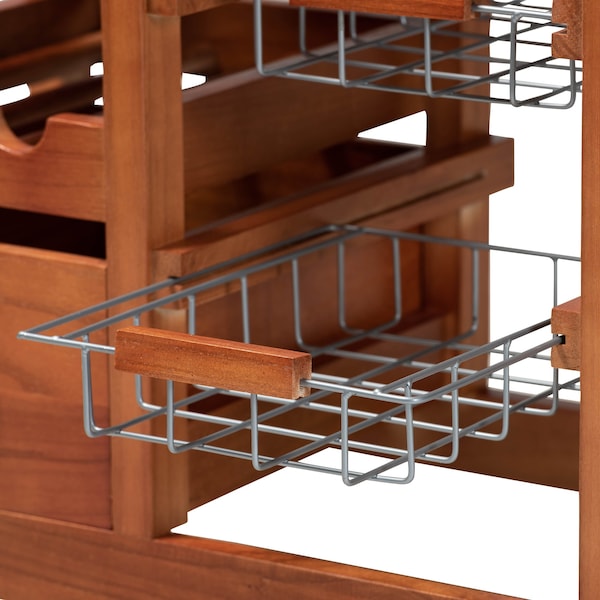 Baxton Studio Crayton ModernOak Brown Finished Wood and Silver-Tone Metal Mobile Kitchen Storage Cart - 196-12319-ZORO