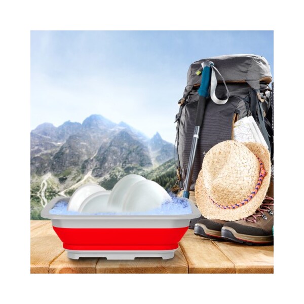 Leisure Sports Collapsible Multiuse Wash Bin, Portable Dish Tub/Ice Bucket with 10 L Capacity for Camping (Red) - 889477OCH