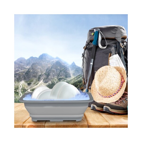 Leisure Sports Collapsible Multiuse Wash Bin, Portable Dish Tub/Ice Bucket with 10 L Capacity for Camping (Gray) - 945587CTB