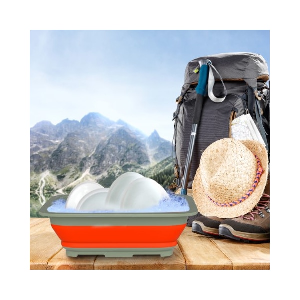 Leisure Sports Collapsible Multiuse Wash Bin, Portable Basin/Dish Tub/Ice Bucket with 10-liter Capacity (Orange) - 560376LFW