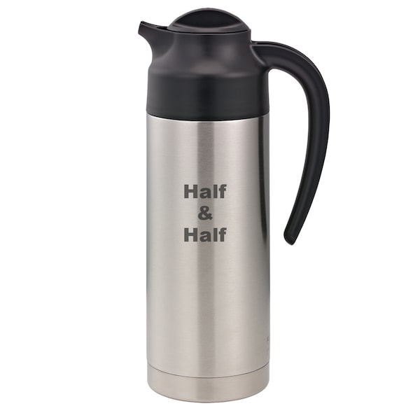 Service Ideas SteelVac Creamer, Etched Half & Half, Vacuum Insulated Carafe, Stainless Vacuum, 1 Liter - S2SN100HHET