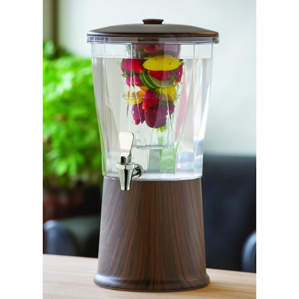 Service Ideas Beverage Dispenser, Round, 3 Gallon with Infuser Tube, Stainless Steel, Dark Wood - CBDRT3DWSS