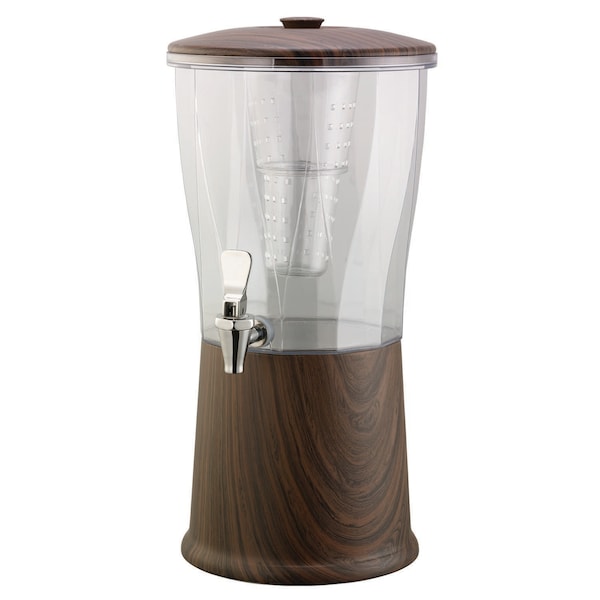 Service Ideas Beverage Dispenser, Round, 3 Gallon with Infuser Tube, Stainless Steel, Dark Wood - CBDRT3DWSS