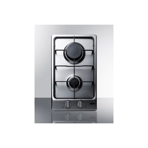 Summit Appliance Div. Summit-Gas Cooktop, 2 Sealed Burners, Stainless Steel, Cast Iron Grates - GC22SS