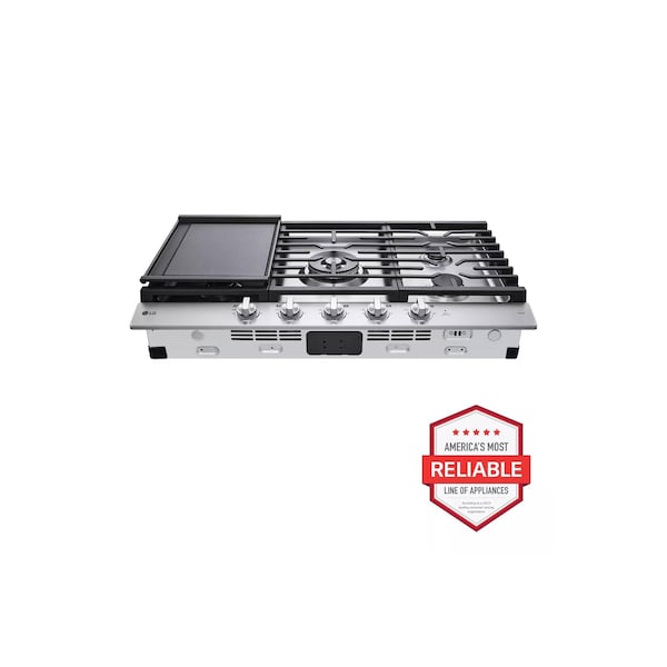 Almo 36-in. Smart Gas Cooktop with EasyClean, 22K BTU Dual Burner & LED Knobs - CBGJ3627S