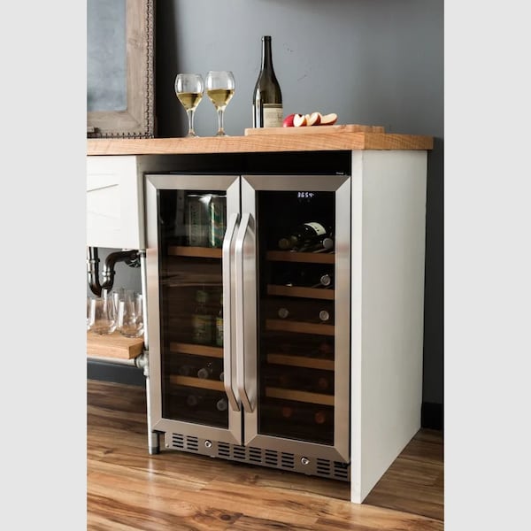 Edgestar 24 Inch Wide 17 Bottle Wine and 53 Can Beverage Cooler with French Doors - CWB1760FD