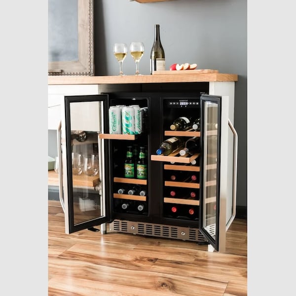 Edgestar 24 Inch Wide 17 Bottle Wine and 53 Can Beverage Cooler with French Doors - CWB1760FD