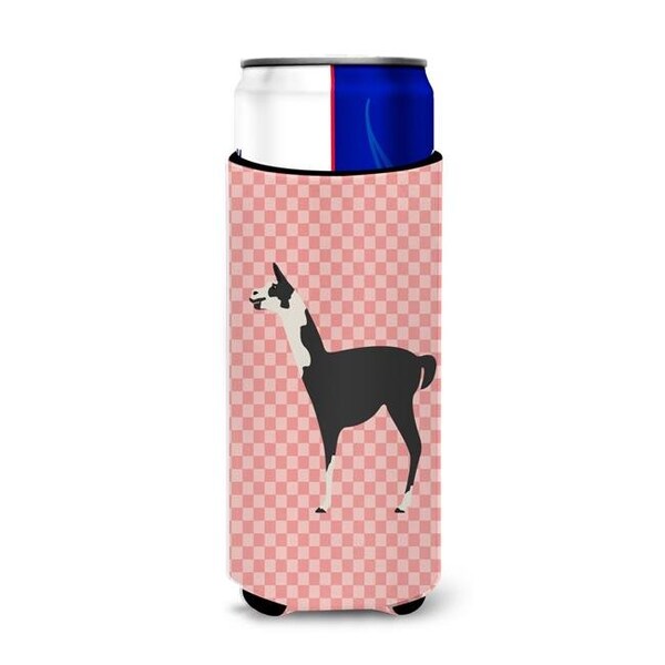 Carolines Treasures Carolines Treasures BB7918MUK Llama Q Ara Pink Check Michelob Ultra Hugger for Slim Cans - BB7918MUK