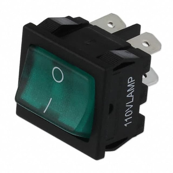 Interruptores basculantes de Arcoeléctrico DPST Mini Rocker Sw. con iluminación 110V Verde - H8653VBBG2577W