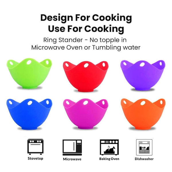 1947Kitchen Silicone Egg Poaching Cups Set, 6PK - TI-6SEP-MIX