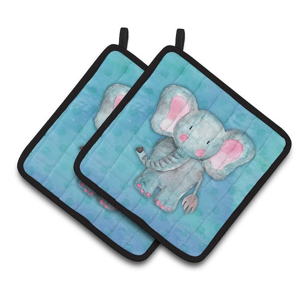 Carolines Treasures Blue Elepant Watercolor Pair of Pot Holders - BB7372PTHD