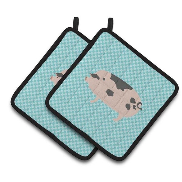 Carolines Treasures Carolines Treasures BB8114PTHD Gloucester Old Spot Pig Blue Check Pair of Pot Holders - BB8114PTHD