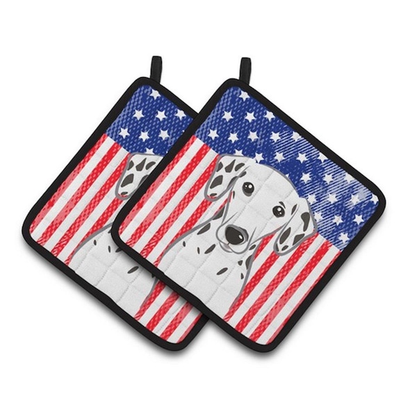 Carolines Treasures American Flag and Dalmatian Pair of Pot Holders, 7.5 x 3 x 7.5 in. - BB2140PTHD