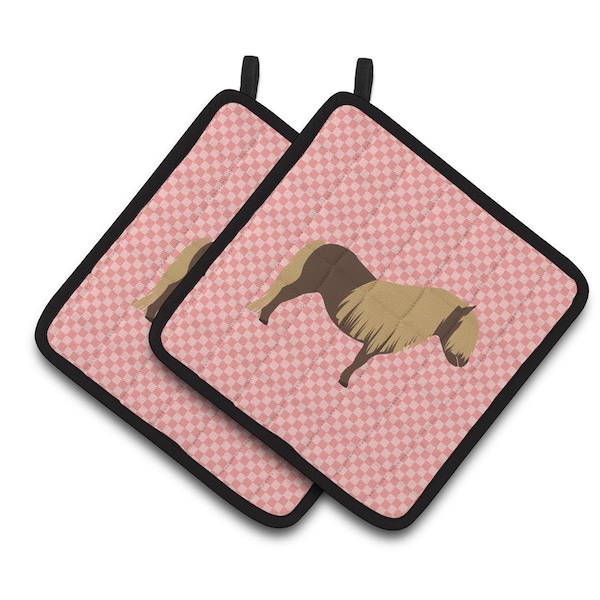 Carolines Treasures Shetland Pony Horse Pink Check Pair of Pot Holders - BB7914PTHD