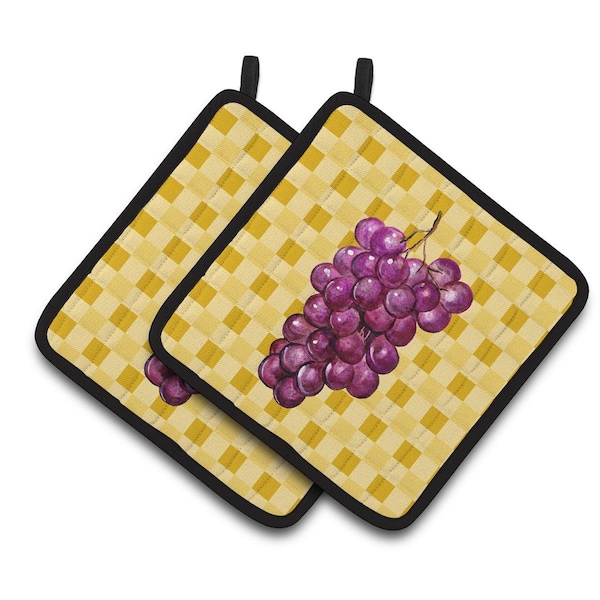 Carolines Treasures Grapes on Basketweave Pair of Pot Holders - BB7227PTHD