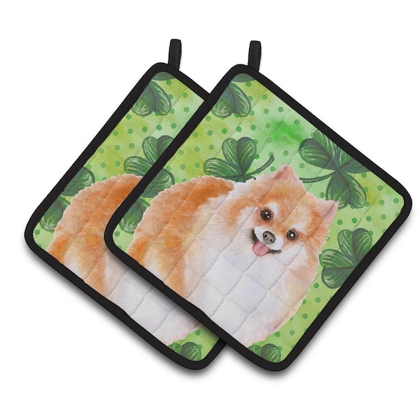 Carolines Treasures Pomeranian No.2 St.Patricks Pair of Pot Holders - BB9890PTHD
