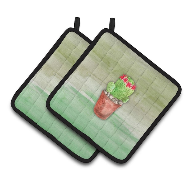 Carolines Treasures Cactus Green Watercolor Pair of Pot Holders - BB7364PTHD