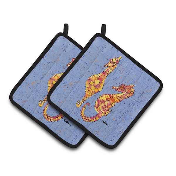 Carolines Treasures Seahorses on Blue Pair of Pot Holders, 7.5 x 3 x 7.5 in. - 8526PTHD