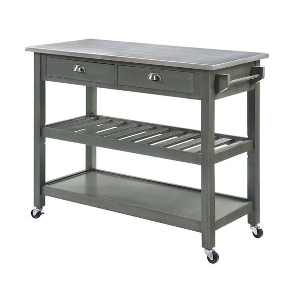 Convenience Concepts American Heritage 3 Tier Stainless Steel Kitchen Cart with Drawers - Stainless Steel/Wirebrush Dark - HI2540377