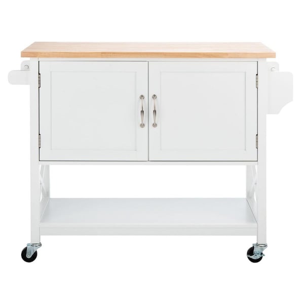 Safavieh Kesler 2 Door 1 Shelf Kitchen Cart, White & Natural - KCH8705A