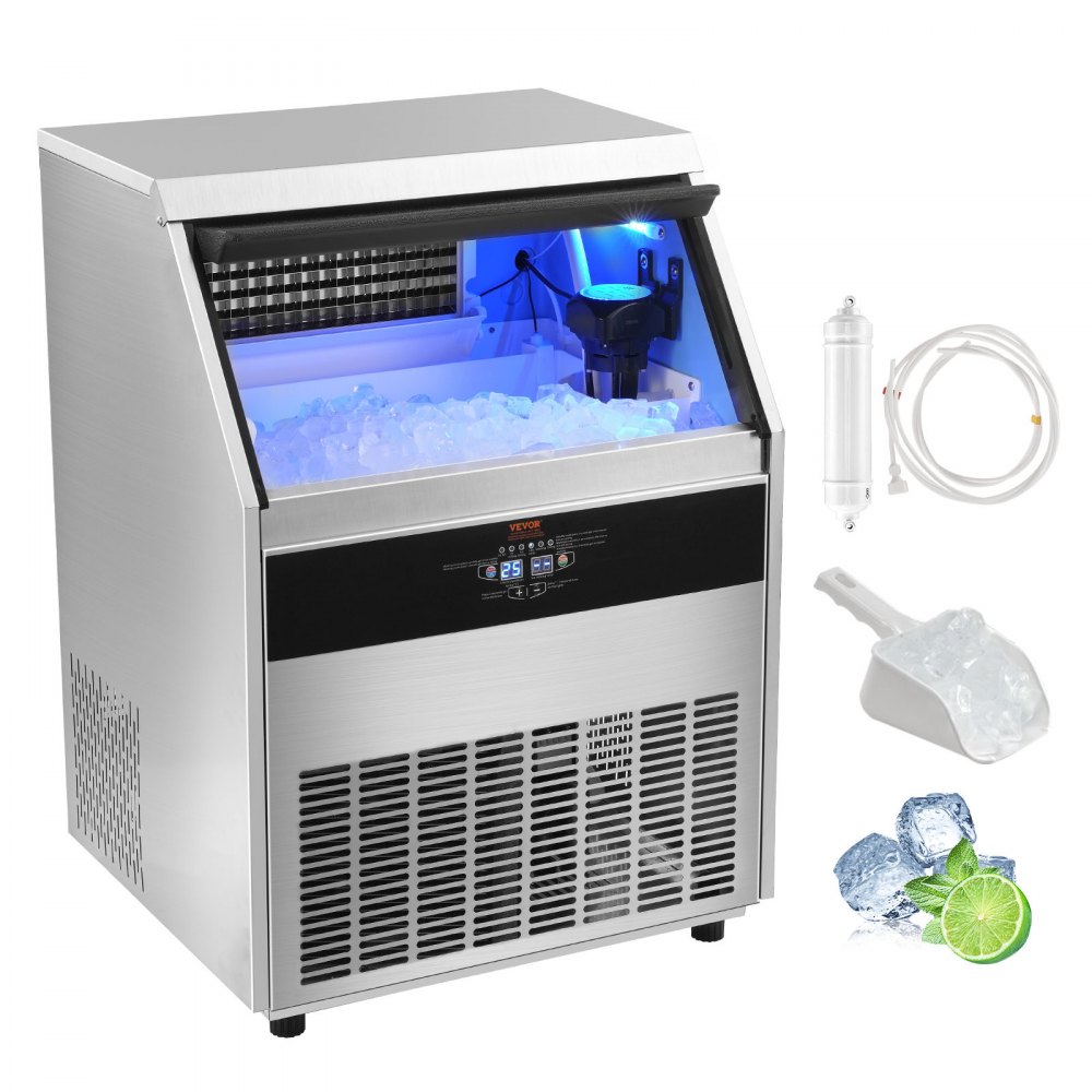 VEVOR Máquina para hacer hielo comercial, 330 libras/24 horas, máquina para hacer hielo, 126 cubitos de hielo en 12-15 minutos, máquina para hacer hielo con gabinete independiente con capacidad de almacenamiento de 88 libras, pantalla digital LED, para bar, hogar, restaurante - SYYTSFBZBJ30F5YQJV1
