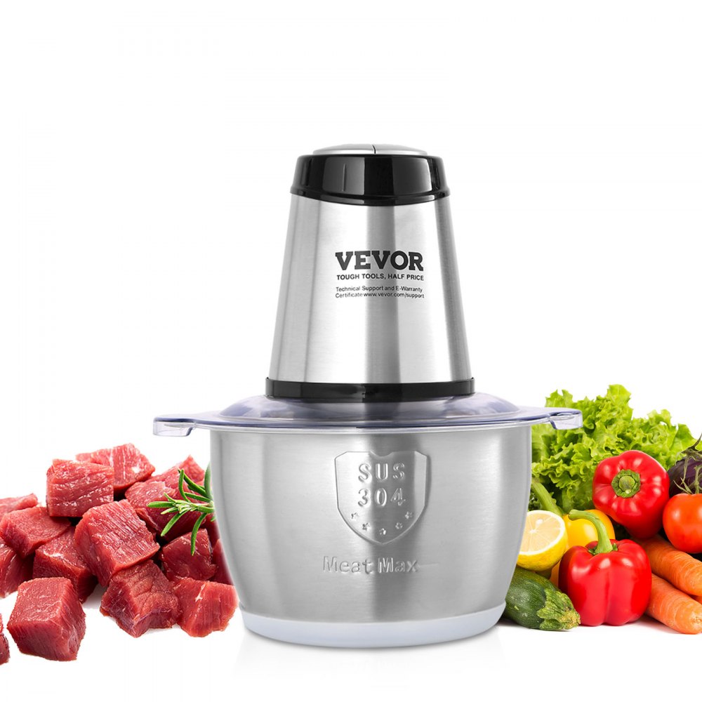 VEVOR Food Processor, Electric Meat Grinder with 4-Wing Stainless Steel Blades, 400W Electric Food Chopper, 8 Cup Stainless Steel Bowl, 2 Speeds Food Grinder for Baby Food, Meat, Onion, Vegetables - DMCJRJJLBXG3DGYZSV1