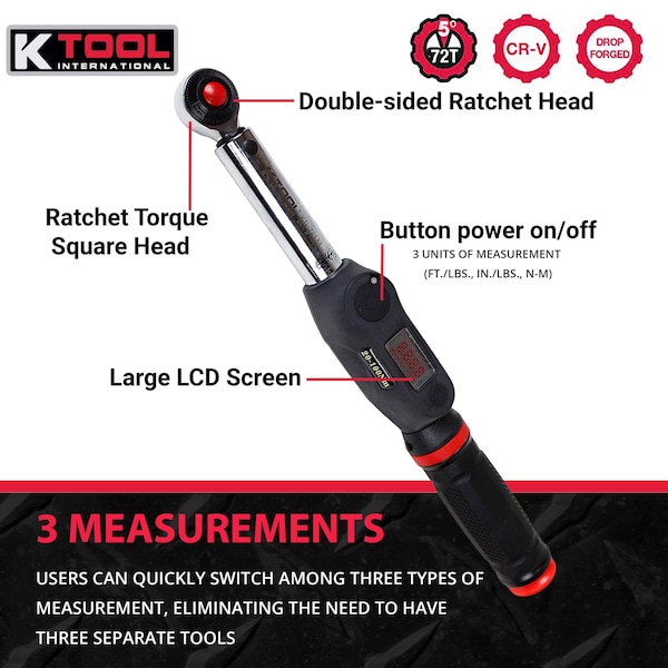 K-Tool International Digital Torque Wrench 3/8" Drive, 72 Teet - KTI72133