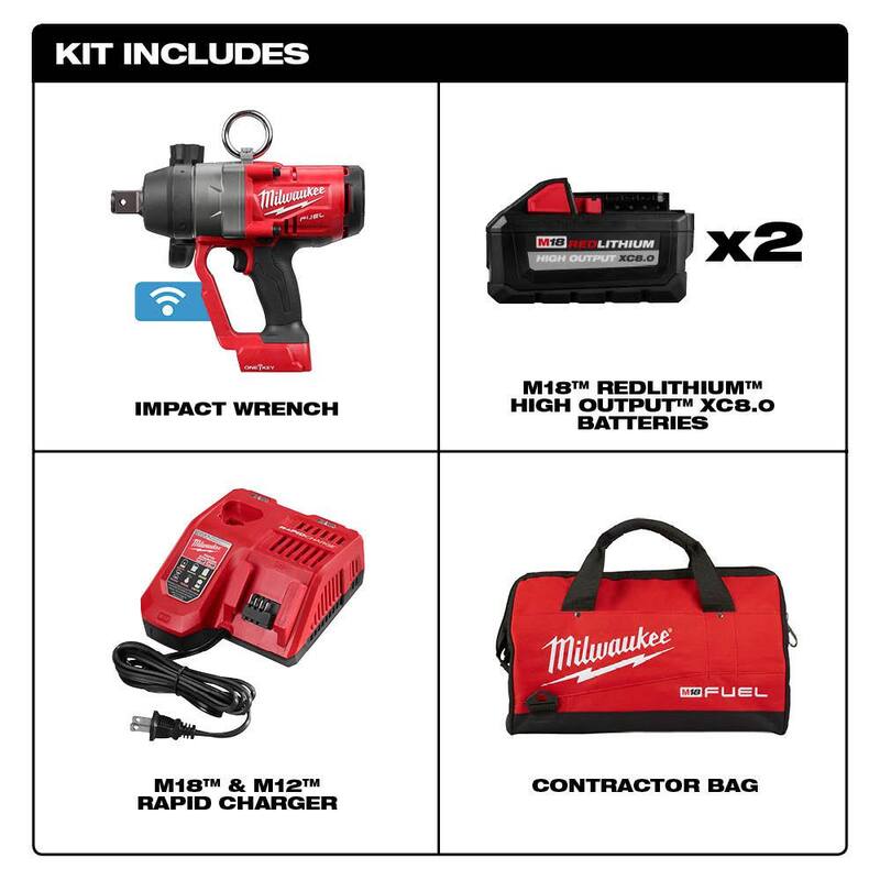 Llave de impacto inalámbrica sin escobillas Milwaukee M18 FUEL ONE-KEY de 18V con anillo de fricción y dos baterías de 8.0 Ah - 2867-22