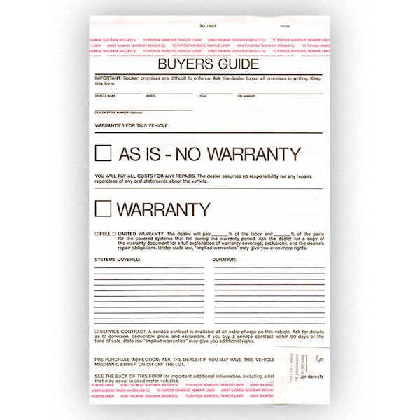 Car Dealer Depot As Is Plain Buyers Guide 2 Part Carbonless, Qty 100 Pk - 8250