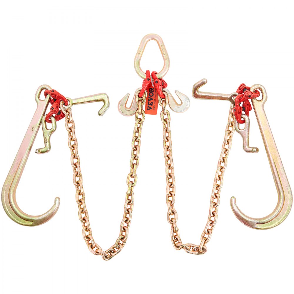 VEVOR V-Chain Bridle, 9620 lbs Working Load Limit, 5/16'' x 3' G80 Tow Chain with RTJ Cluster Hooks, DOT Certified, Galvanized Coating Manganese Steel & D-Shackle, for Lifting & Moving Activities - GTLMGDXJZYCZD1MNHV0