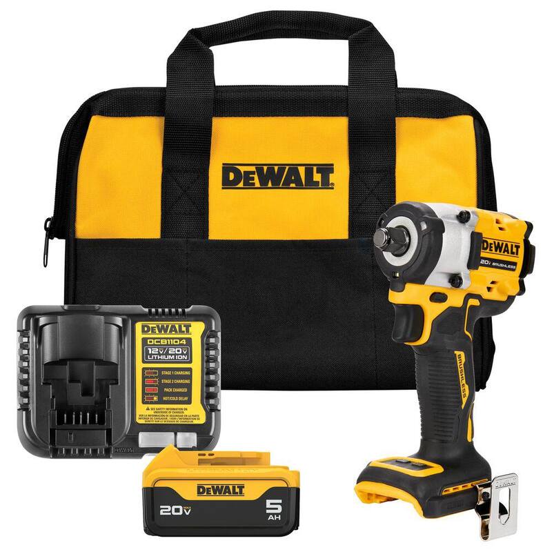DEWALT ATOMIC 20V MAX Llave de Impacto Inalámbrica con Motor sin Escobillas de Ion de Litio de 1/2 pulg. de Velocidad Variable con Batería de 5 Ah y Cargador - DCF921P1