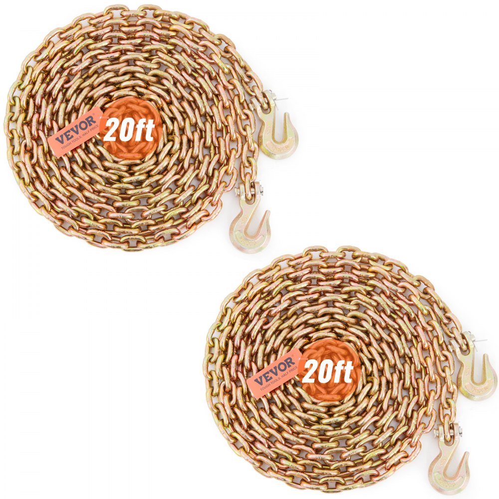 VEVOR Transport Binder Chain, 4900lbs Working Load Limit, 5/16''x20' G80 Tow Chain Tie Down with Grab Hooks, DOT Certified, Galvanized Coating Manganese Steel for Dock Factory Construction Site, 2Pack - ZGTLJZMGDXZYJQB0WV0