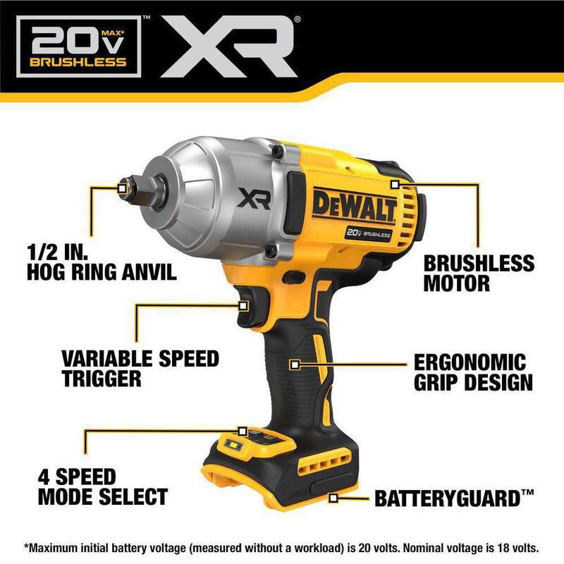 Llave de impacto inalámbrica DEWALT 20V MAX de 1/2 pulgada (Herramienta solamente) - DCF900B