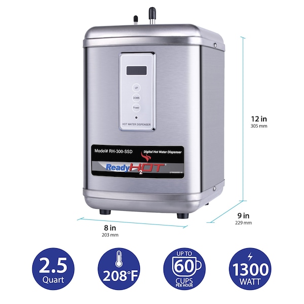 Ready Hot Instant Hot Water Dispenser with Polished Chrome Dual Lever Faucet and Digital Display - 41-RH-300-F560-CH