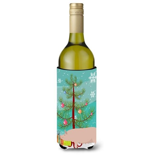 Carolines Treasures Carolines Treasures BB9305LITERK English Large White Pig Christmas Wine Bottle Beverge Insulator Hugger - BB9305LITERK