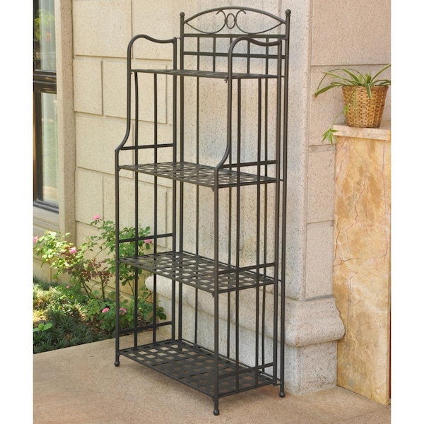 International Caravan Santa Fe Nailhead 4-Tier Bakers Rack, Antique Black - 3570-ANT-BK