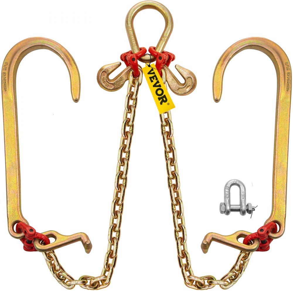 VEVOR V Bridle Chain, 5/16 in x 2 ft Bridle Tow Chain, Grade 80 V-Bridle Transport Chain, 9260 Lbs Break Strength with TJ Hooks and Crab Hooks, Heavy Duty Pear Link Connector and Chain Shorteners - SZGLRJG5162FT0001V0