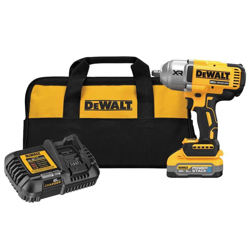 Llave de impacto inalámbrica de 1/2 pulgadas DEWALT 20V MAX XR de iones de litio con yunque de anillo de cogida de cerdo, kit con batería POWERSTACK de 5.0Ah y cargador - DCF900H1